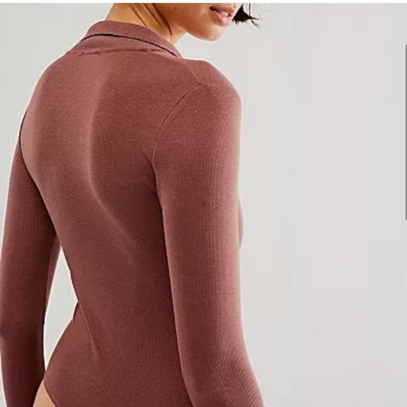 XS 🔖 FREE PEOPLE Intimately Do It Right Bodysuit Collar Hickory Mauve - Picture 2 of 6
